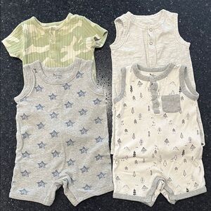 Neutral & Green Kids Matching Romper Set - 4-Pack